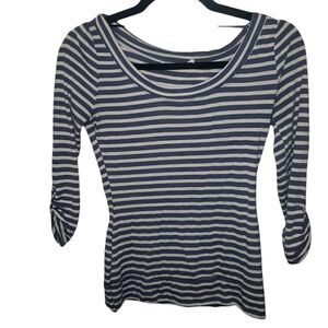 GUESS Blue and White Stripes Quarter Sleeve Blouse Small